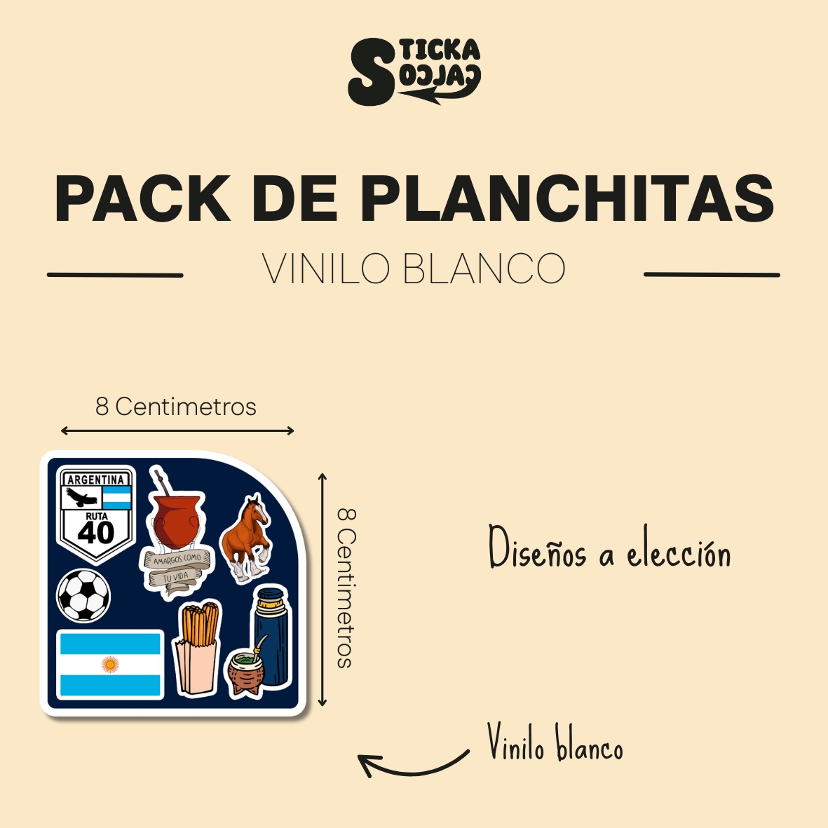 planchita stickers (8x8cm) <p> vinilo blanco